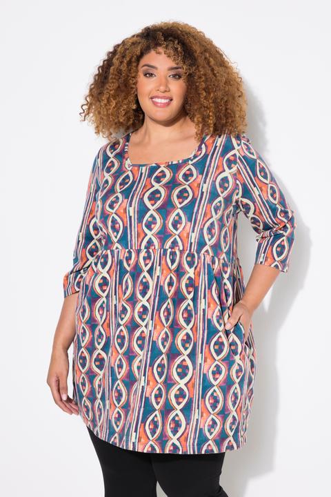 Produktbild Ulla Popken Longshirt, bedruckt, A-Linie, V-Ausschnitt, 3/4-Arm (58)