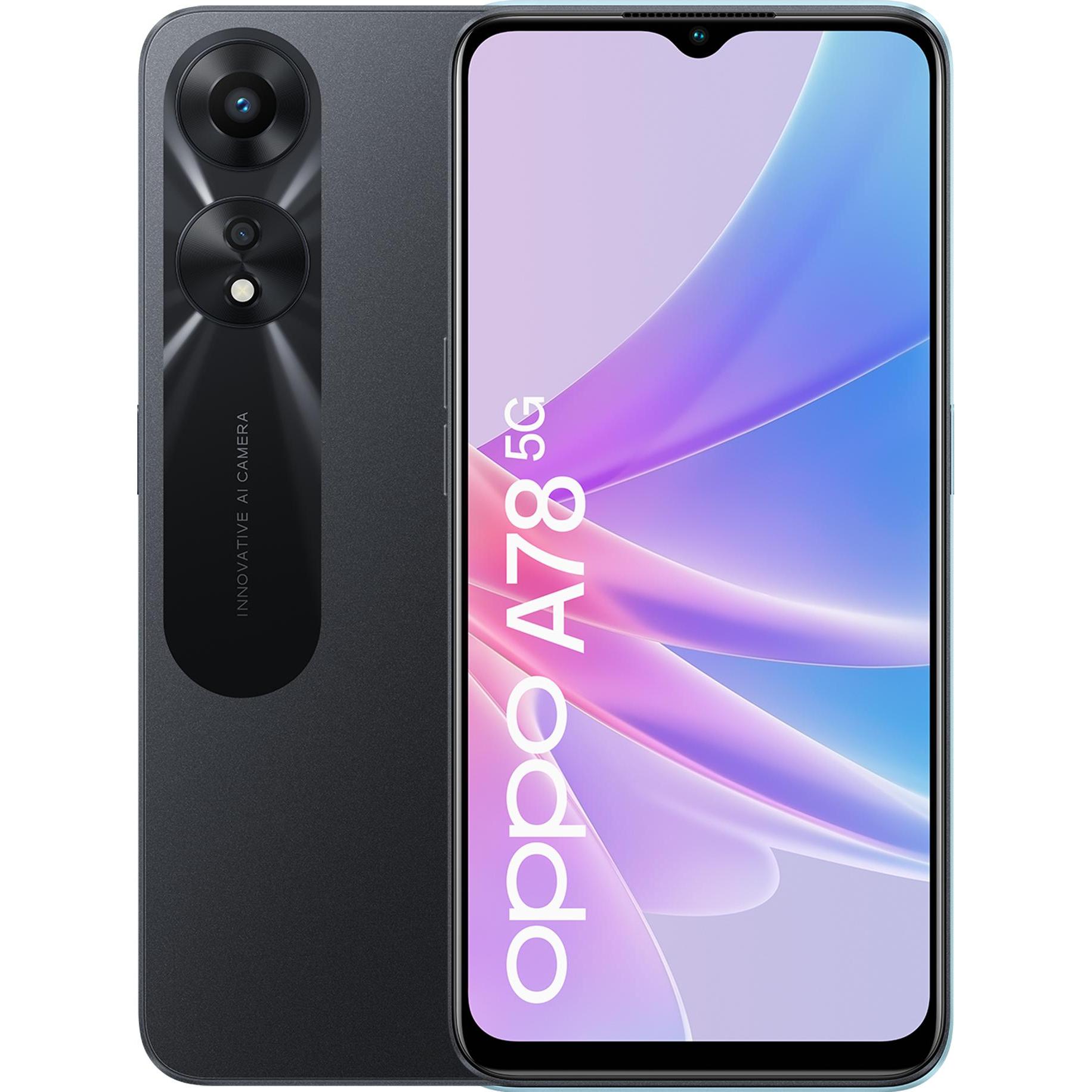 OPPO A78 5G (128 GB, Glowing Black, 6.56", Dual SIM, 5G), Smartphone, Schwarz
