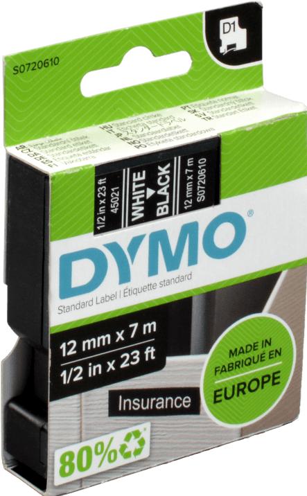 Produktbild Dymo S0720610 Standardband (1.20 cm, Schwarz, Weiss)