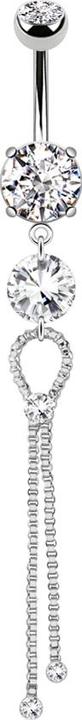 Image du produit Star Piercing Banane argentée avec deux boules cristal argent pendentif chaîne avec trois cristaux (Acier chirurgical 316L, Laiton)