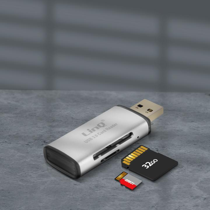 Actual product image LinQ USB 3.0 card reader adapter SD / Micro-SD memory cards, - Grey (USB 3.0)