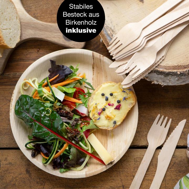 Immagine prodotto Moritz & Moritz 75tlg. Palmblatt Geschirr Rund 20 cm Ã˜ inkl. Besteck Einweg (75 x)