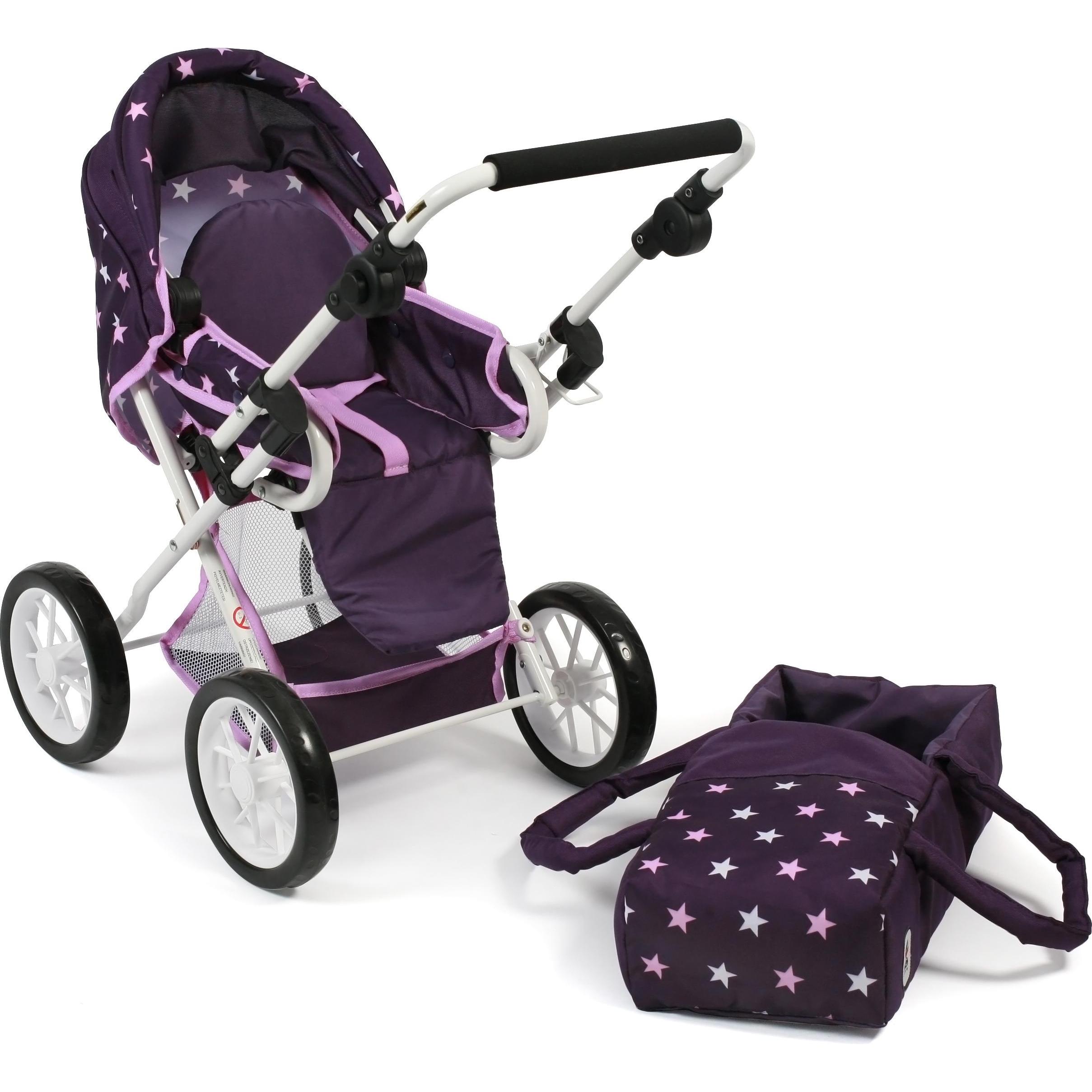 Bayer Chic 2000 - Poppenwagen Leni, 2-in-1 combipoppenwagen met uitneembare draagtas, kinderwagen voor poppen tot 46 cm formaat, Navy, 64 x 37 x 68 cm