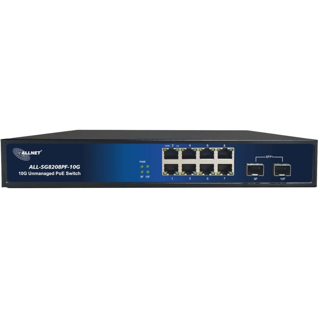 Thumbnail - Allnet switch unmanaged all-sg8208pf-10g 2 x sfp+ 8 x rj45 fanless (8 Ports), Netzwerk Switch, Schwarz, Blau