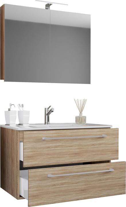 Actual product image VCM 3-piece wash place washbasin Badinos 2 drawers mirror cabinet