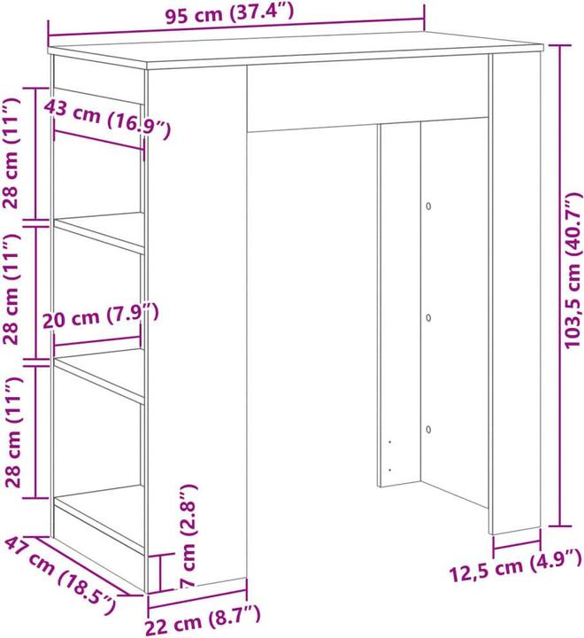 Produktbild vidaXL Bartisch mit Regal (95 x 47 x 103.50 cm)
