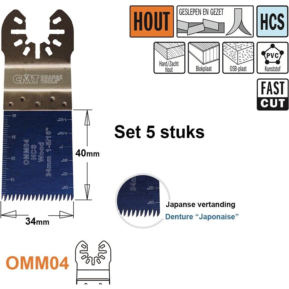 CMT, Lama, OMM04-x5 0 Multitool Sägeblatt (japanische Zähne) für Holz 34 mm 5 Stück