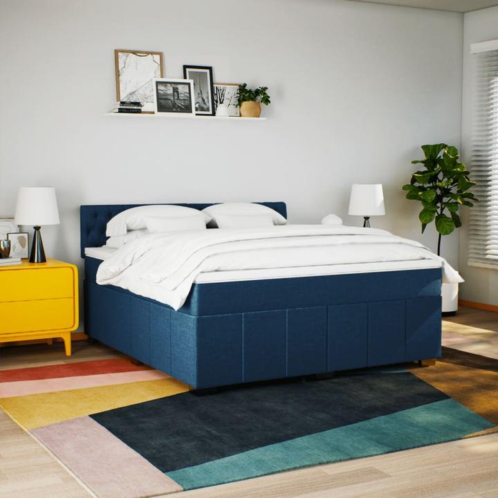 Actual product image vidaXL Boxspringbett Doppelbett Polsterbett Bett Matratze Blau 180x200cm Stoff (180 x 200 cm)