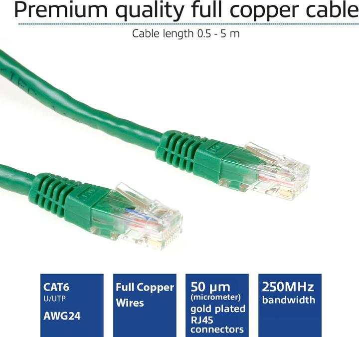 Produktbild ACT Green 1.5 meter U/UTP CAT6 patch cable with RJ45 connectors. Cat6 u/utp green 1.50m (U/UTP, CAT6, 1.50 m)
