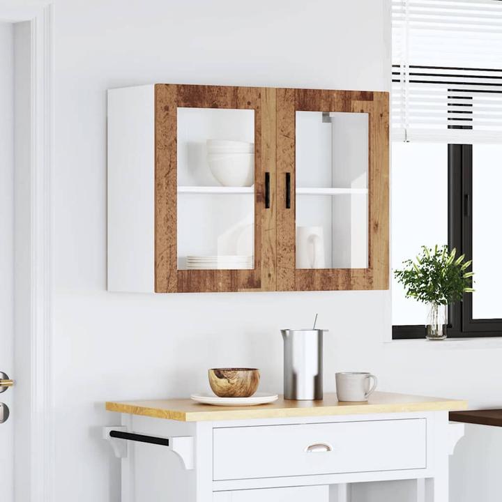 Image du produit VidaXL Armoire suspendue de cuisine avec porte en verre Porto aspect vieux bois Armoire murale de cuisine (80 x 31 x 60 cm)