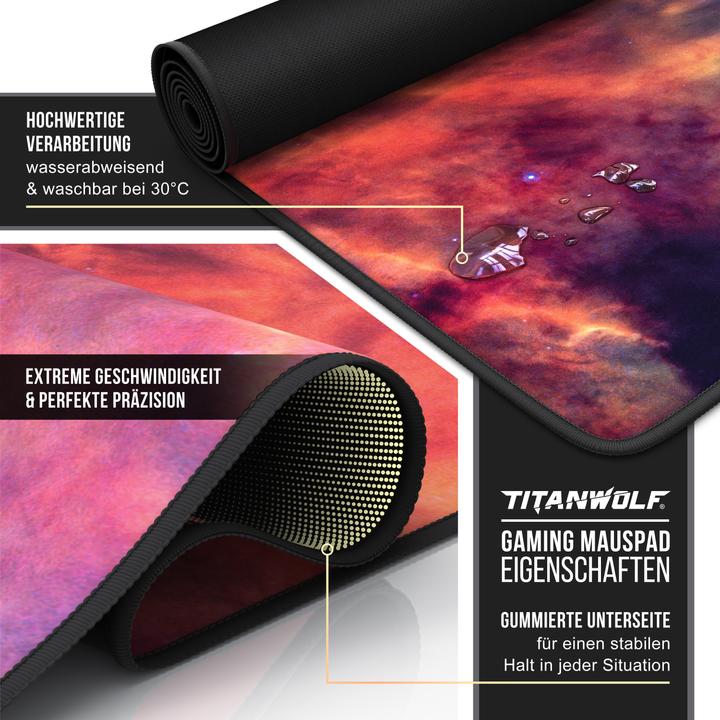 Produktbild Titanwolf Gaming Mauspad, 900 x 400mm XXL Mausmatte, verbessert Präzision & Geschwindigkeit, Lagoon Nebula (XXL)