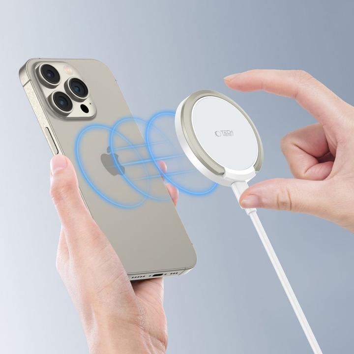 Actual product image Tech-Protect QI15W-A33 inductive charger with MagSafe and stand with USB-A / USB-C cable - white (15 W)