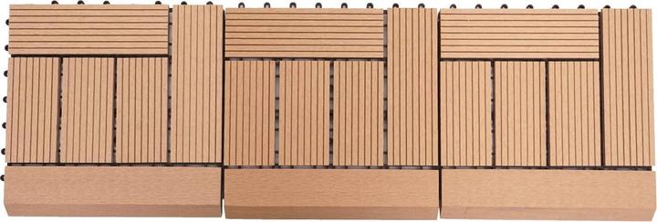 Produktbild Swisshandel24 WPC Bodenfliese Rhone + Abschluss, Holzoptik Balkon/Terrasse, 11x je 30x30cm = 1qm Premium teak ve (11 x, 30 x 30 cm)