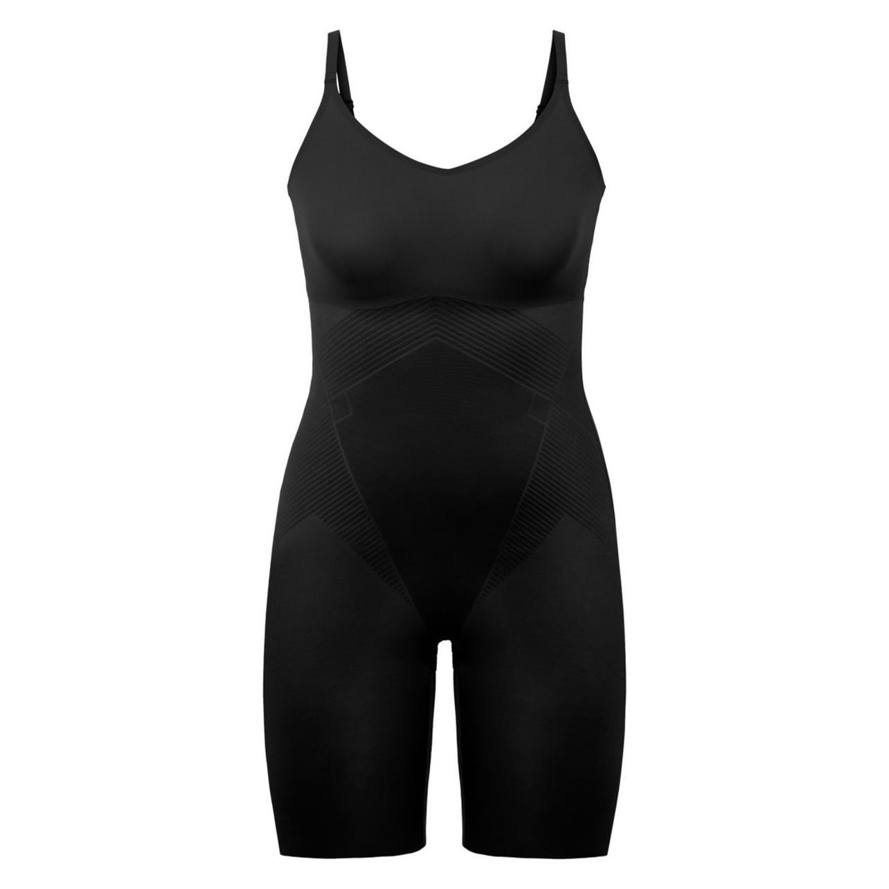 Spanx, Vrouwen, Shapewear, Thinstincts 2.0 - Closed-Bust Mid-Thigh Bodysuit - Kleur Zwart - Maat L, Zwart, (L)