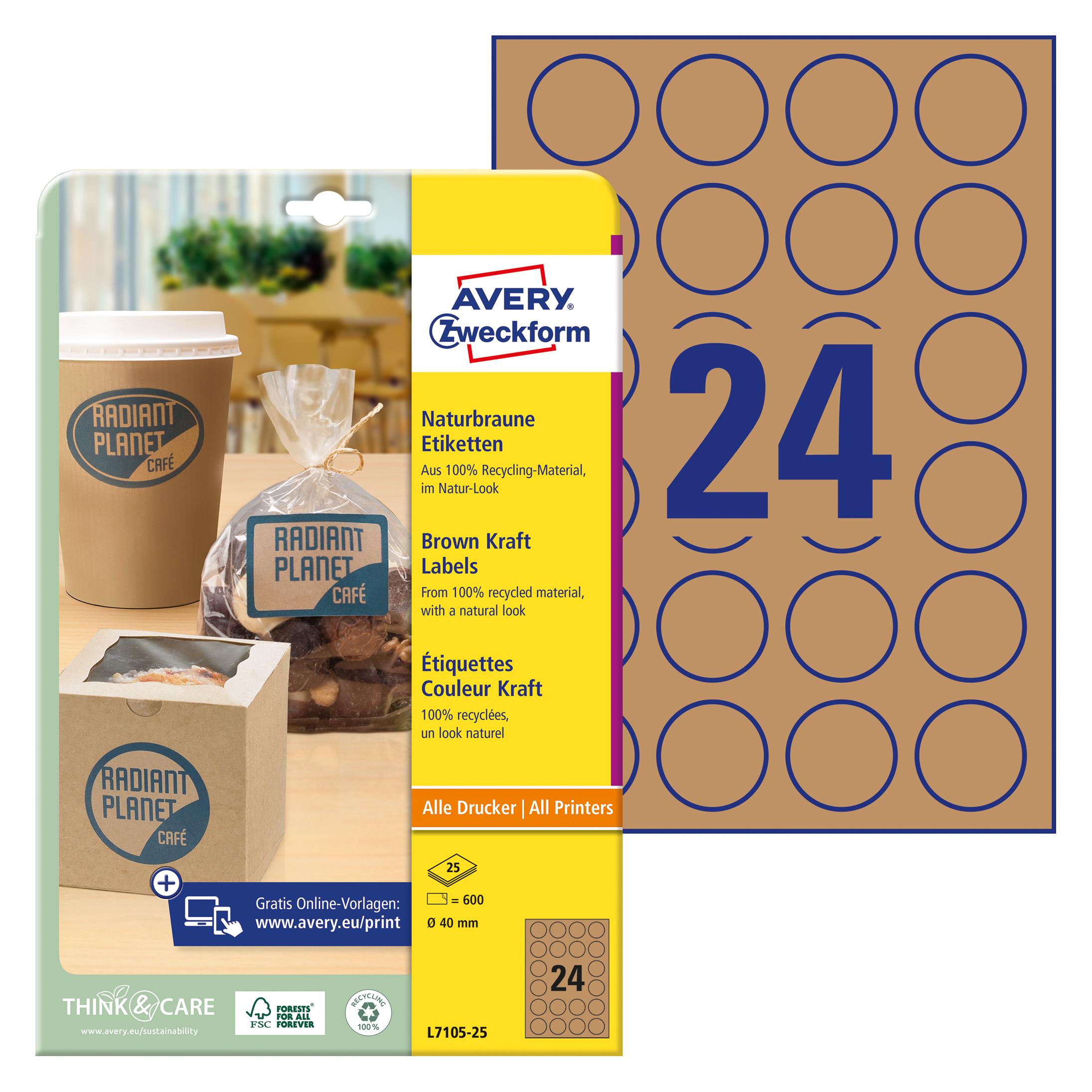 Avery Zweckform Etiketten A4 40mm 25 Bogen/600 Etiketten Naturbraun