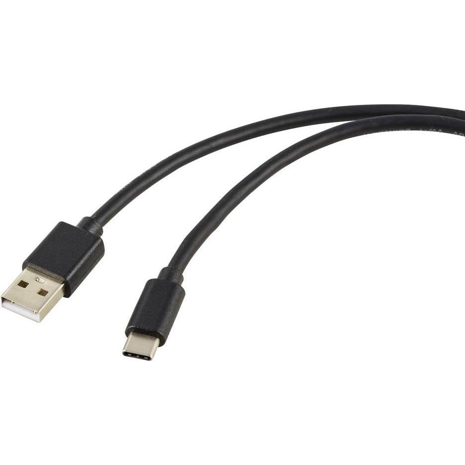 Renkforce USB-Ladekabel USB 2.0 USB-A Stecker, USB-C Stecker 1.80 m Schwarz PVC (1.80 m, USB 2.0), USB Kabel