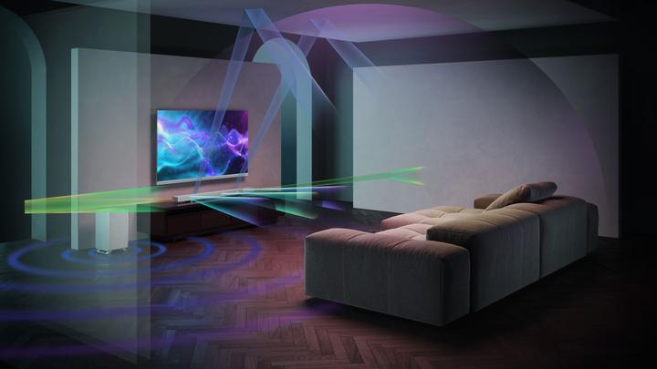 Actual product image Sharp Speakers HT-SBW55121(SL) Q 5.1.2 Dolby Atmos/ DTS:X Soundbar with Wireless Subwoofer, Silver | (114 W, 5.1.2 Channel)