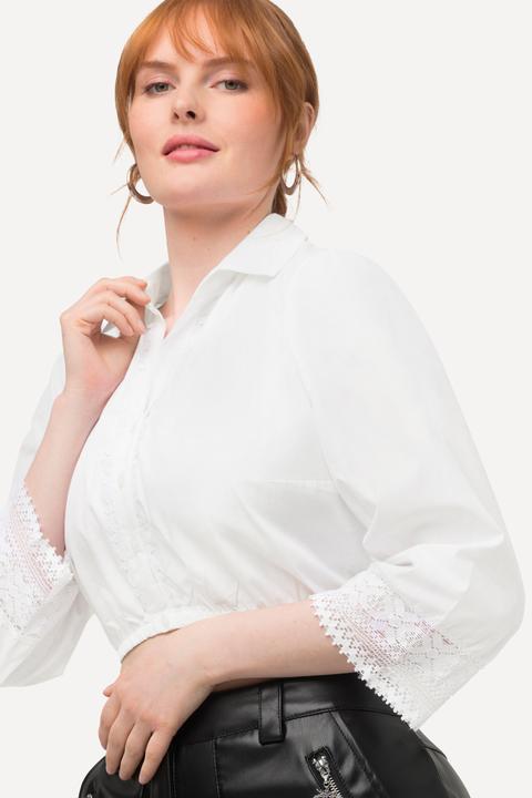 Image du produit Ulla Popken Chemisier bavarois traditionnel, col chemise et manches 3/4. Base élastique et dentelle. (48)
