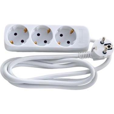 Larsen, Steckdosenleiste, E-line 3-stikdåse 3G1,0 - H05VV-F, hvid m/j Schuko, 230V/16A, plastkabel, 1,5m