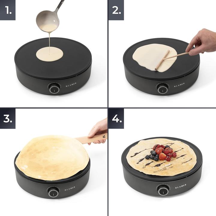 Immagine prodotto KLAMER Crepes Maker, Grosse Backfläche mit 33cm Ø antihaftbeschichtete Platte, 1500W