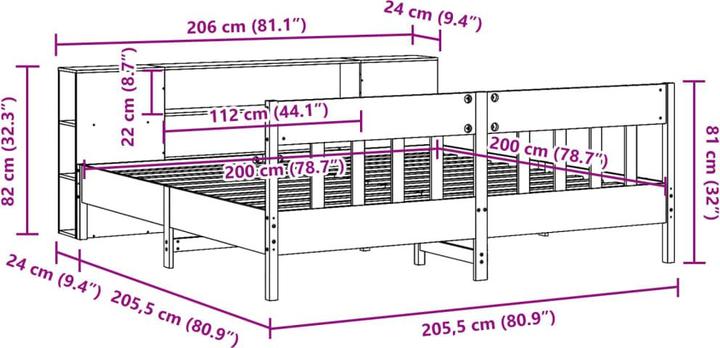 Image du produit vidaXL Bett mit Regal (200 x 200 cm)