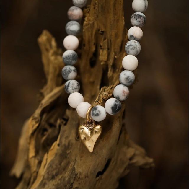 Actual product image Andreani Armband aus echtem Jaspis und Achat mit Herzanhänger von (19 cm, Genuine jasper and agate)