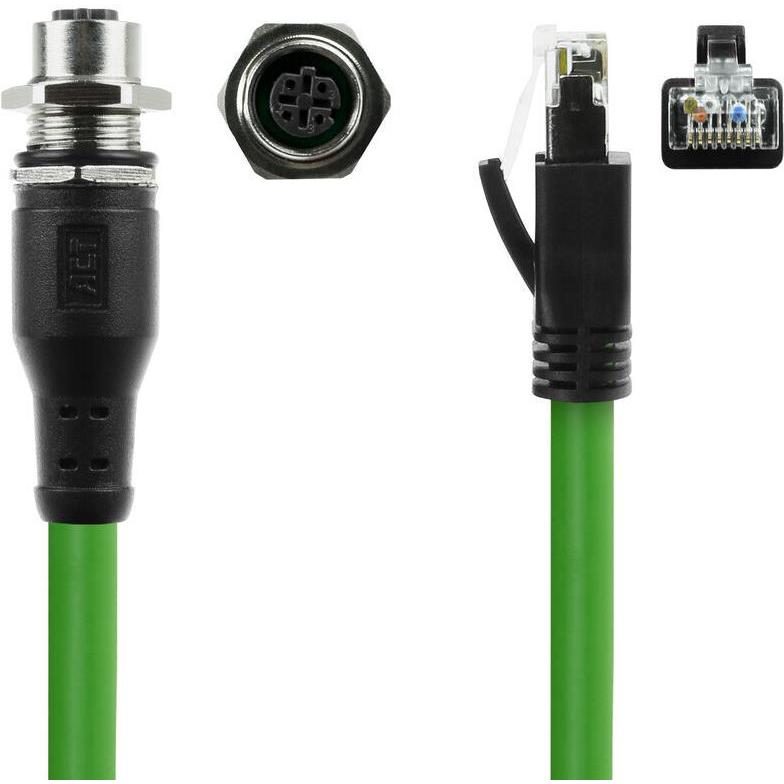 Thumbnail - ACT Industrial 3.00 meters Sensor cable M12D 4-pin female chassis to RJ45 male, Superflex Xtreme TPE cab (3 m), Netzwerk...