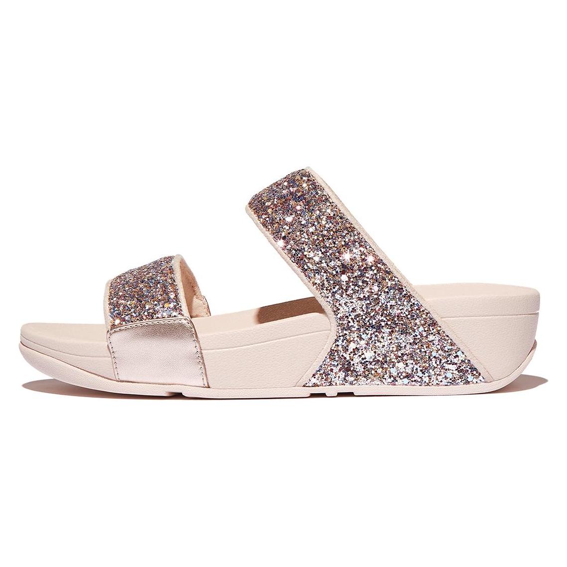 Fitflop, Damen, Hausschuhe, Lulu Multi Tonal Glitter Slides, Pink, Rot, (39)