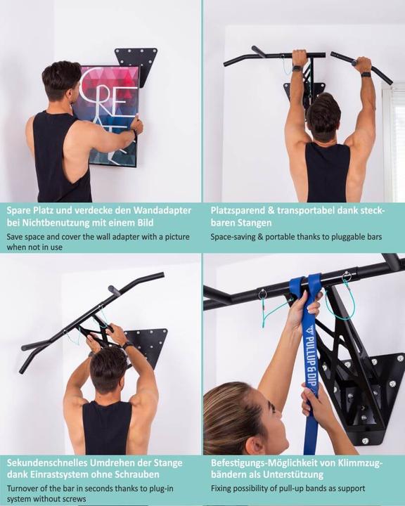Actual product image Pullup & Dip Klimmzugstange und Dip Stange fr Wandmontage an Innen- und Auenwand, weltweit einzigartig