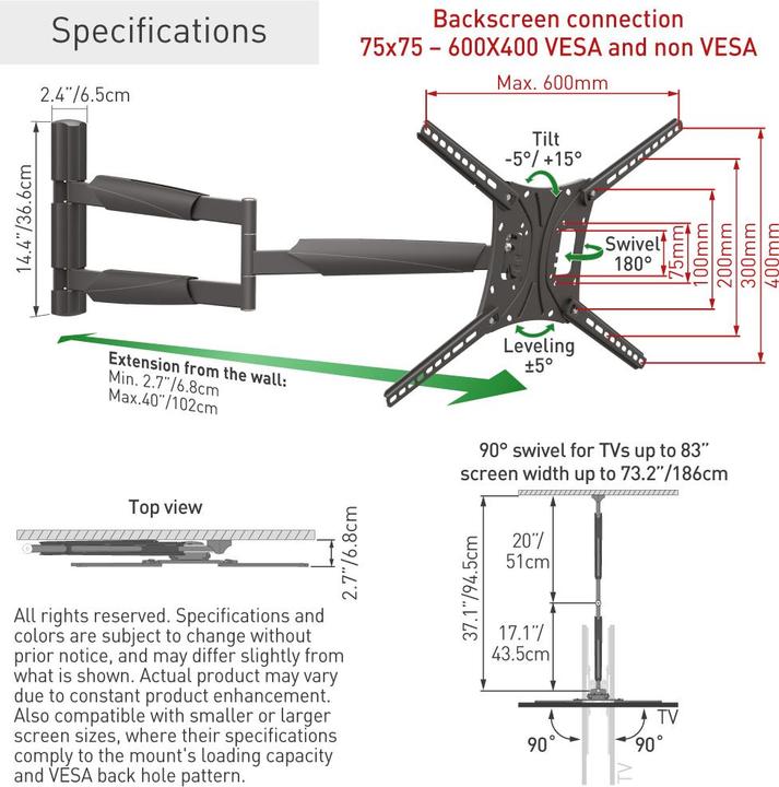 Produktbild Barkan WH 443XL-SW (Wand, 83", 50 kg)