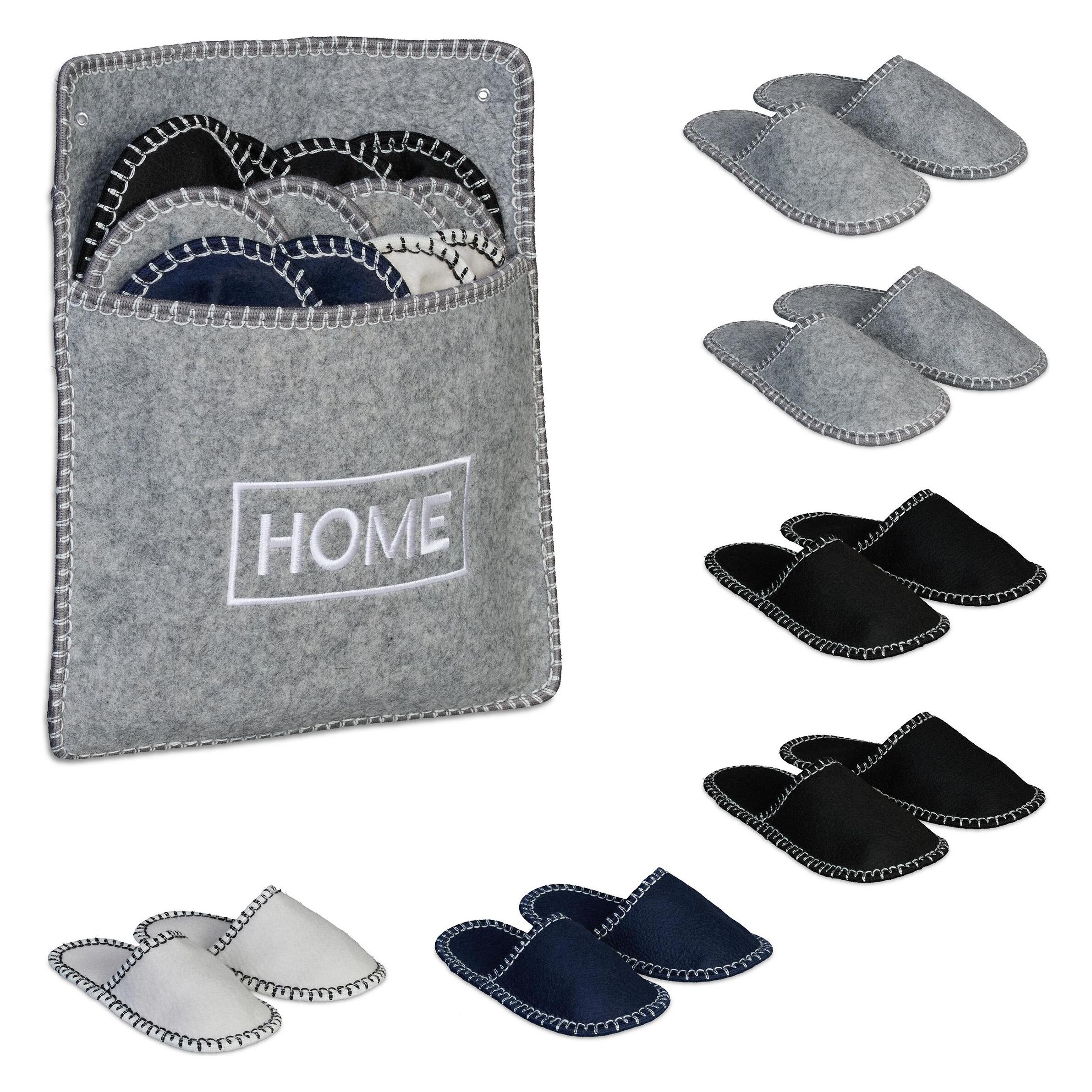 Relaxdays, Unisex, Hausschuhe, 6 Paar Gästehausschuhe Aus Filz, Grau, (36, 37, 38, 39, 40, 41, 42, 43, 44, 45)