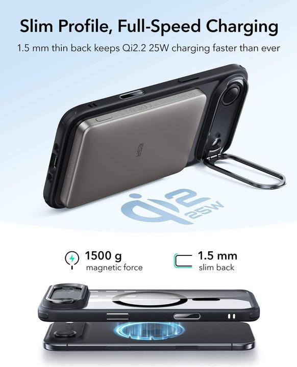 Produktbild ESR Classic Hybrid Magnetic Case (Camera Control, Stash Stand), for iPhone 17 Air, Clear Black (Apple iPhone 17, Apple iPhone Air)