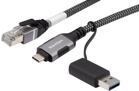 Produktbild Dexlan USB-C/A to RJ45 active GigaLAN NIC CABLE - 2m (USB-C, RJ45 (1x))
