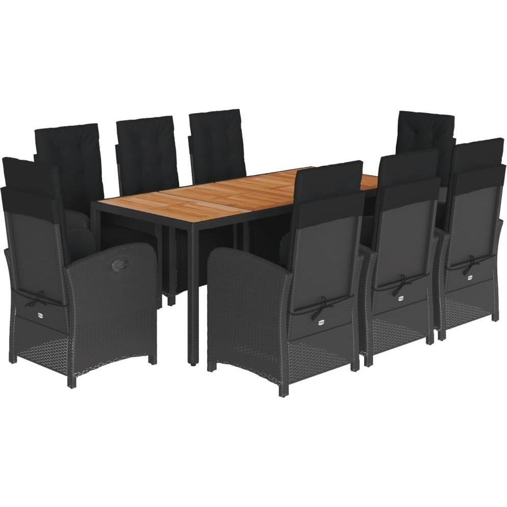 VidaXL, Gartentisch + Balkontisch, Gartenmöbel Essgruppe Gartengarnitur Sitzgruppe 9tlg. Schwarz Poly Rattan (190 cm)