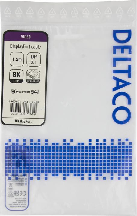 Image du produit Deltaco DisplayPort cable, DP 2.1a, DP54, 1,5m (1.50 m)