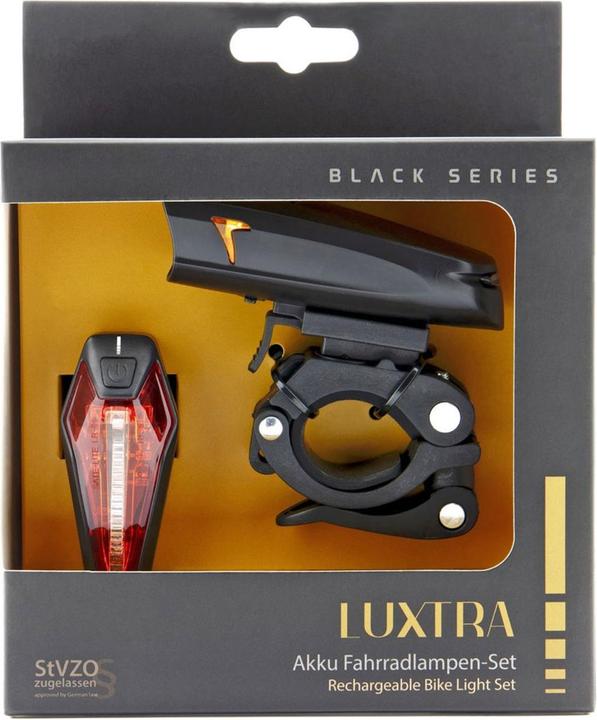 Actual product image Luxtra LED bike light max. 30 Lux, OSRAM LED with rechargeable battery and USB charging cable