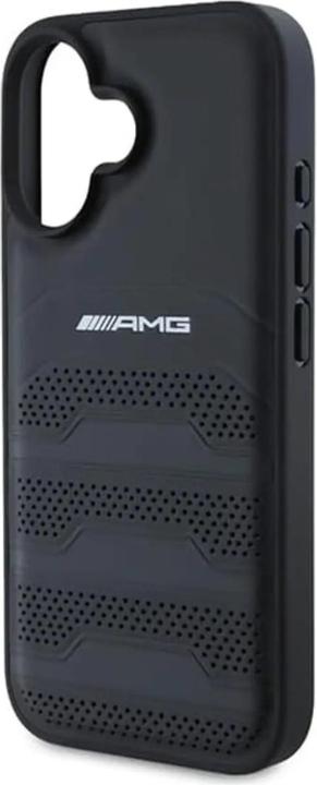 Actual product image Mercedes AMG AMHCP16SGSEBK iPhone 16 6.1" czarny/black hardcase Leather Debossed Lines Black Logo (Apple iPhone 16)