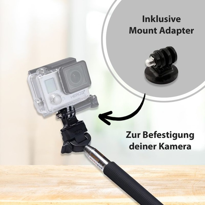 Actual product image Hermex Selfie Stick Monopod with Mount Adapter for GoPro & Xiaomi Yi Cam