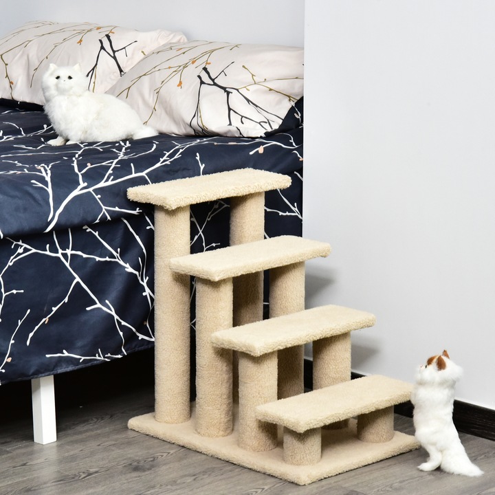 Image du produit PawHut Escalier pour chats avec 4 marches (60 cm, Blanc crème)
