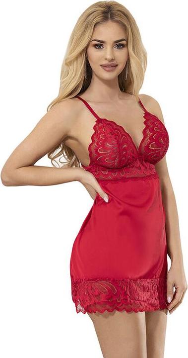 Productafbeelding Subblime Satijnen Babydoll Met Kant Rood S/M (S, M)
