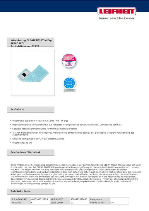 Produktbild Leifheit Wischbezug CLEAN TWIST M Ergo super soft (1 Stk.)