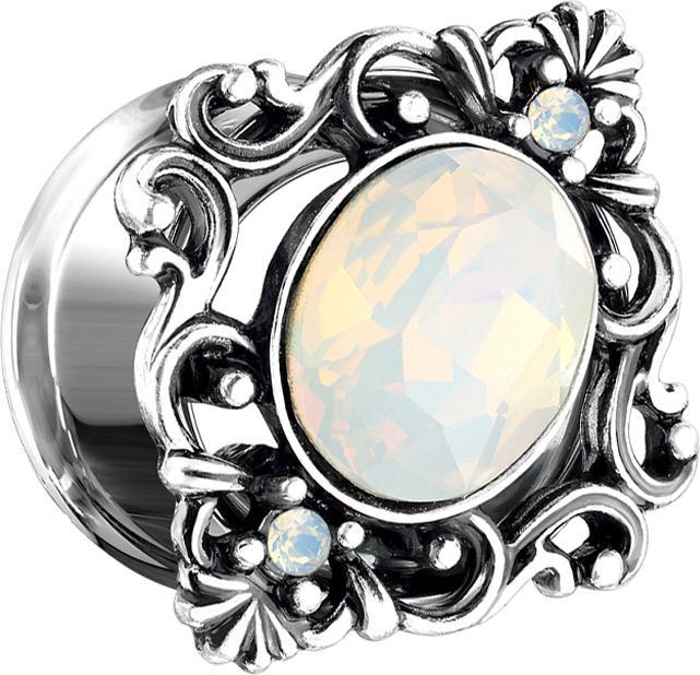 Image du produit Star Piercing Flared Tunnel filigrane carré avec cristal Opal ovale (Laiton, Acier chirurgical 316L)