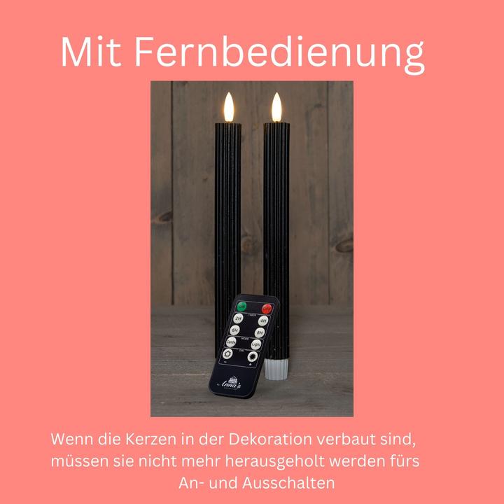 Actual product image Novaliv Stabkerzen LED mit Timer SCHWARZ 2er indoor mit Timer Funktion 6 Stunden ECHTWACHS gerippt 23cm Höhe (2 x)