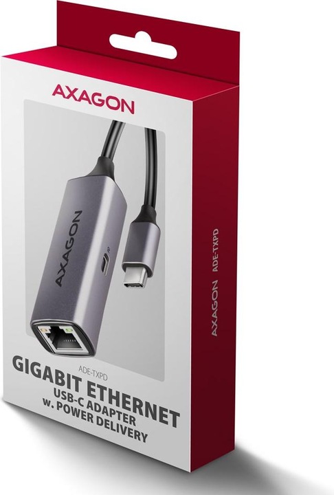 Produktbild Axagon ADE-TXPD, USB-C 3.2 Gen 1 - Gigabit Ethernet síťová karta, Asix AX88179, PD, auto instal (USB-C, RJ45 (1x))
