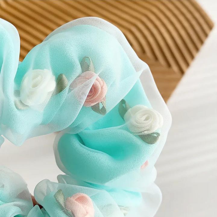 Immagine prodotto Avizar Scrunchie Doppelstoff mit 3D Rosen Rosée (Elastico per capelli)