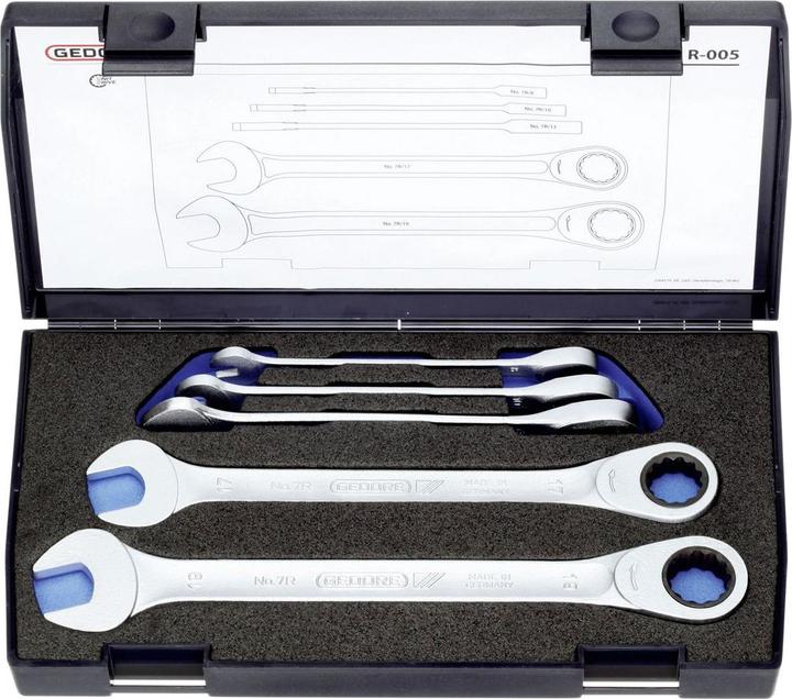 Actual product image Gedore 7 R-005 Set of spanners with ring ratchet 5-piece 8-19 mm (13 mm, 17 mm, 19 mm, 10 mm, 8 mm)