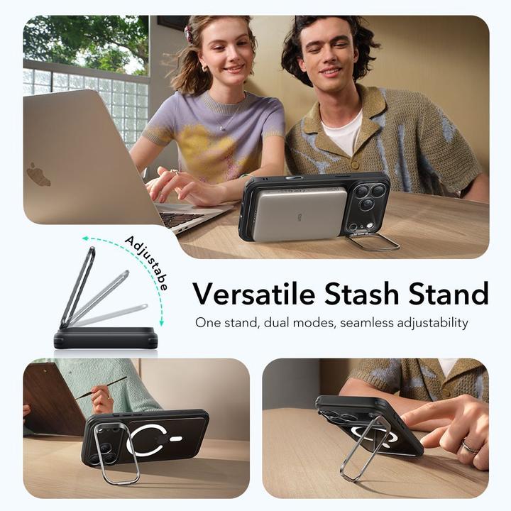 Actual product image ESR Classic Hybrid Magnetic Case (Camera Control, Stash Stand), for iPhone 17 Pro, Clear Black (Apple iPhone 17 Pro)