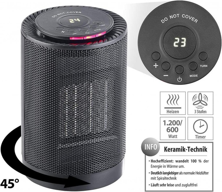 Produktbild Carlo Milano Digitaler Keramik-Tisch-Heizlüfter mit Oszillation (1200 W)