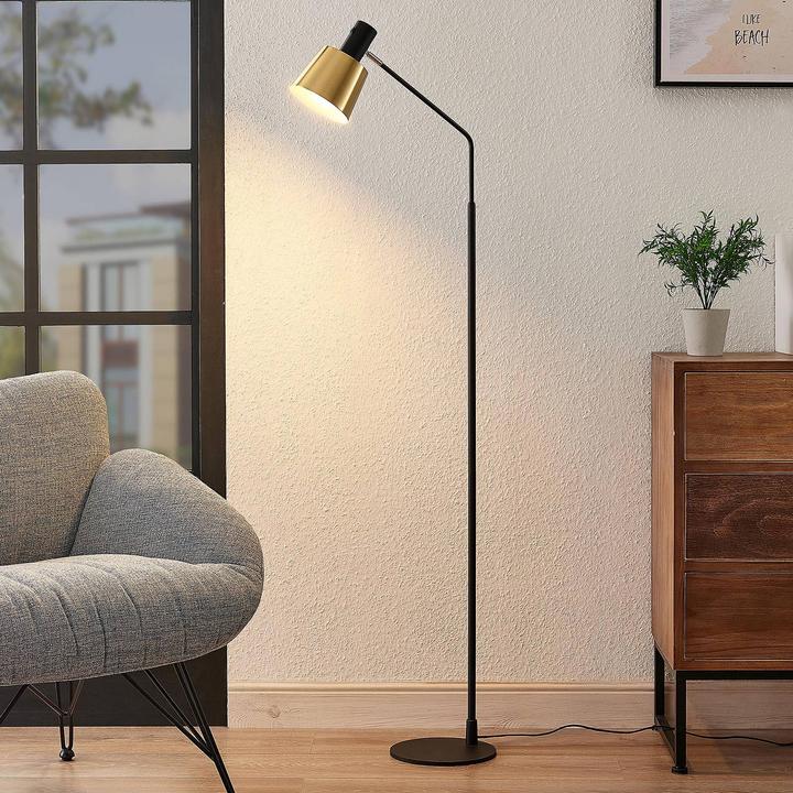 Actual product image Lindby Vlada floor lamp for reading, brass, black (E27)