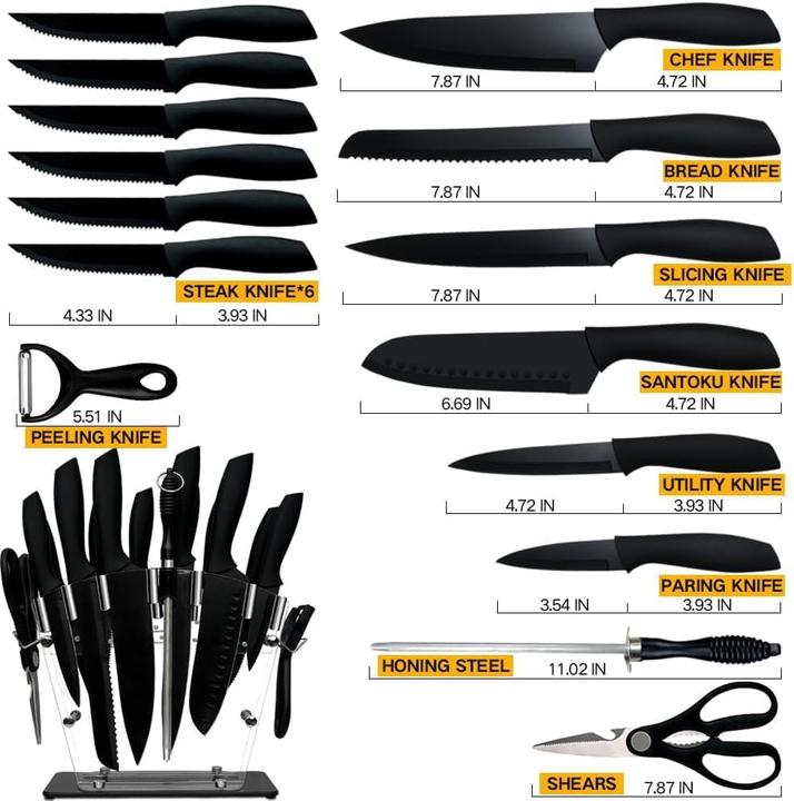 Produktbild Jinpiker 16-teiliges Küchenmesser-Set mit Messerblock